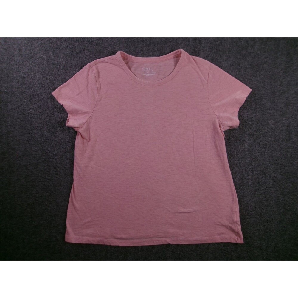 Time and Tru Tee Womens L Pink Slub Crew Neck Short Sleeve Casual Cotton Blend